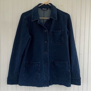 Lands' End Women's Dark Rinsed Denim Knit Button Down Shacket Size Medium 10-12